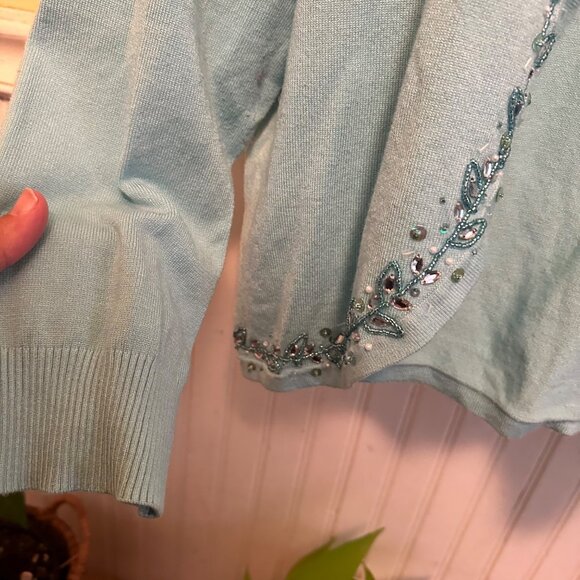 Dressbarn Large Silk blend Vintage beaded cardigan crop Y2K 2000s - Picture 6 of 7